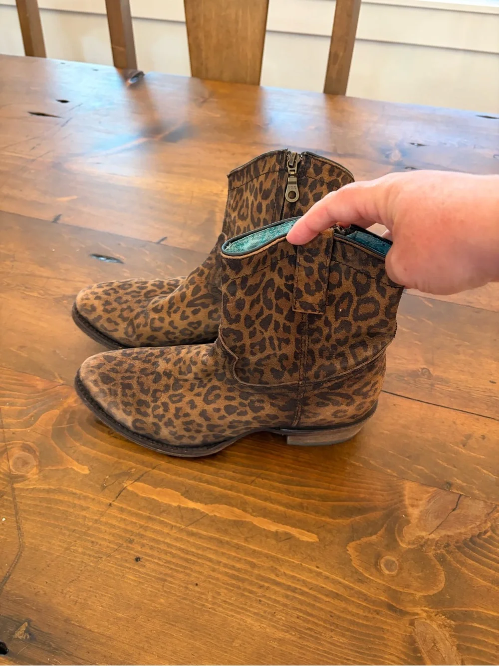 Corral Leopard Print Ankle Boots with Teal Lining